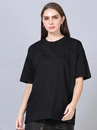 Women Black Solid Oversized T-Shirt-S / Black