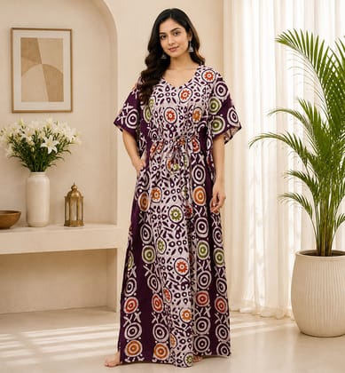 Handcrafted Batik Print Cotton Kaftan Long Dress