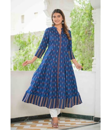 Yash Gallery Rayon Printed Anarkali Women's Kurti - Blue ( Pack of 1 )