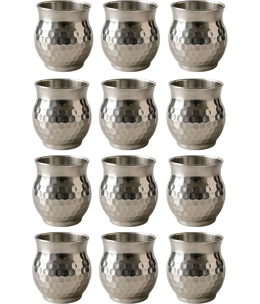 Visaxmi Textured Steel Tea Cup 170 ml ( Pack of 12 )