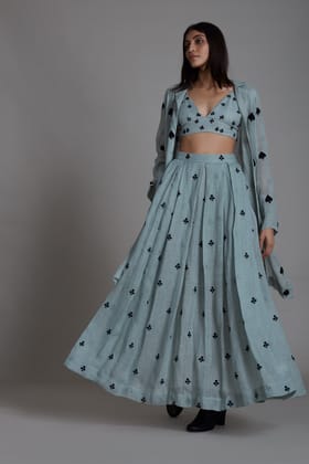 Club Cover Lehenga Set-Blue (3 PCS)-XS