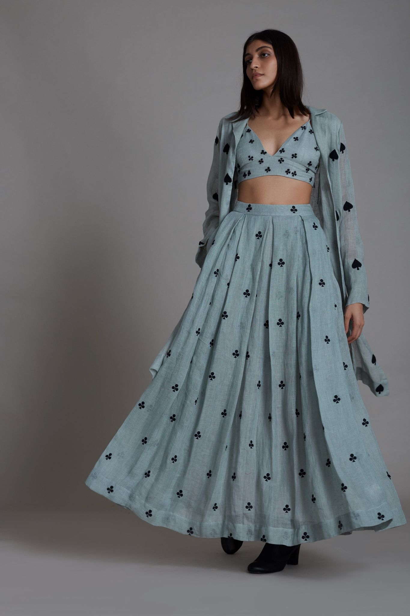 Club Cover Lehenga Set-Blue (3 PCS)-XS