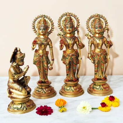 Brass Ram Darbar Idol | Hindu God Ram Parivar Murti, Height : 13.2 Inch (BSMAS1380 E)