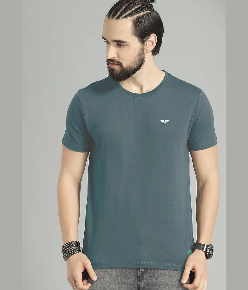Riss Pack of 1 Cotton Blend Regular Fit Men's T-Shirt ( Blue )