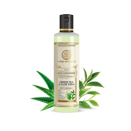 Khadi Natural Green Tea & Aloe Vera Hair Conditioner | Controls Hair Fall and Strengthens Hair | SLS, Paraben Free | Suitable for All Hair Types | 210ml Khadi Natural Green Tea & Aloe Vera Hair Conditioner | Controls Hair Fall and Strengthens Hair | SLS,