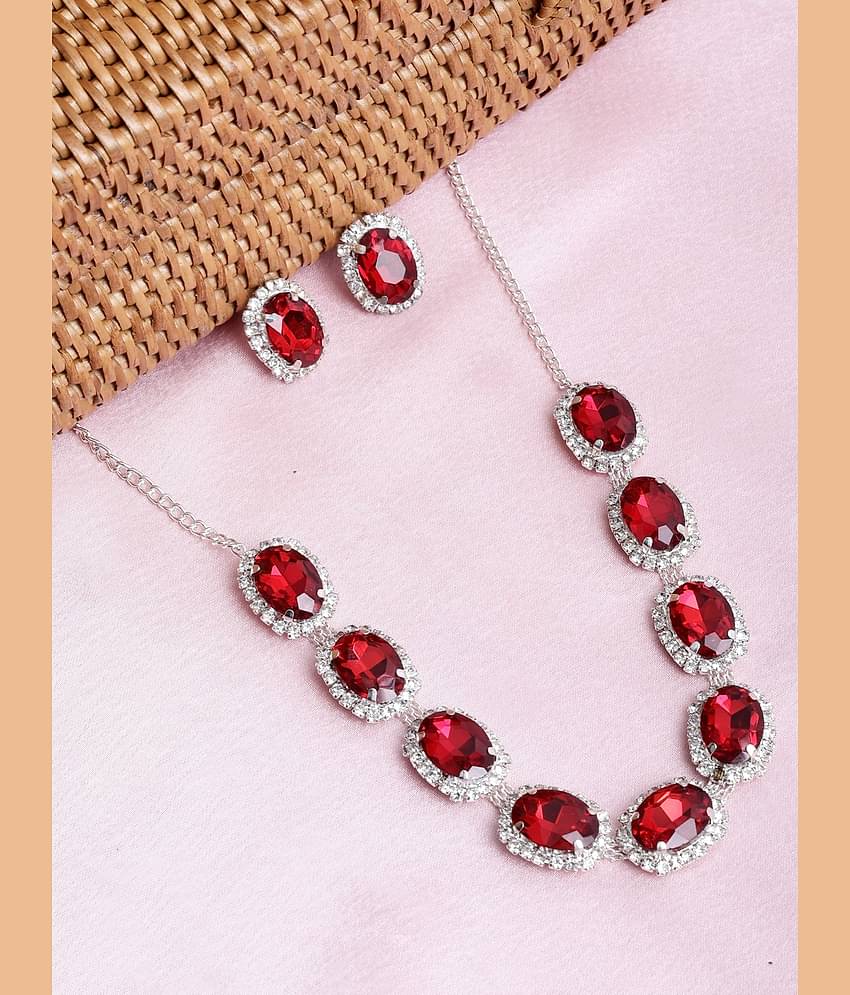 SUNHARI Red Alloy Necklace Set ( Pack of 1 )