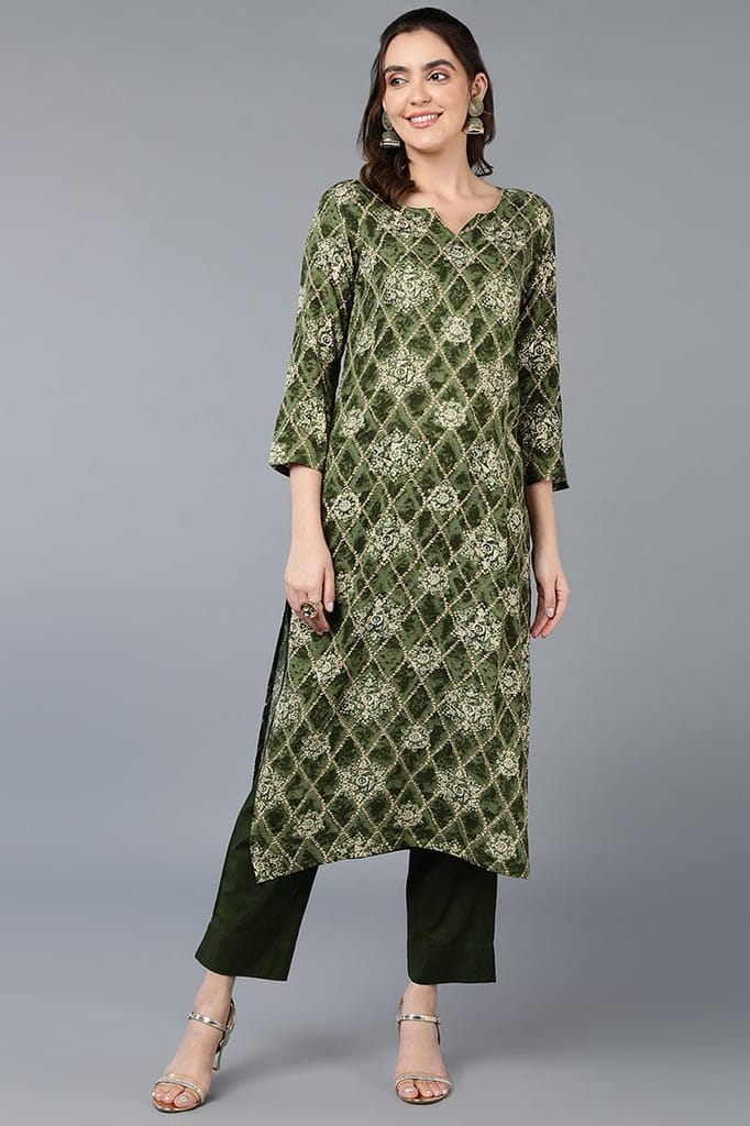 Green Viscose Rayon Printed Straight Kurta VCK9354 - Kurtas & Kurta Sets | Buy online on ZillyBuy