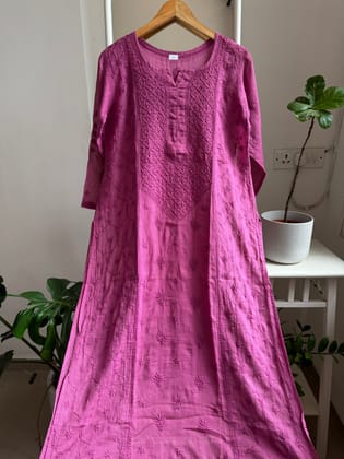 Kota Soft Cotton Chikankari Kurti - Berry Pink-Berry Pink / cotton / M