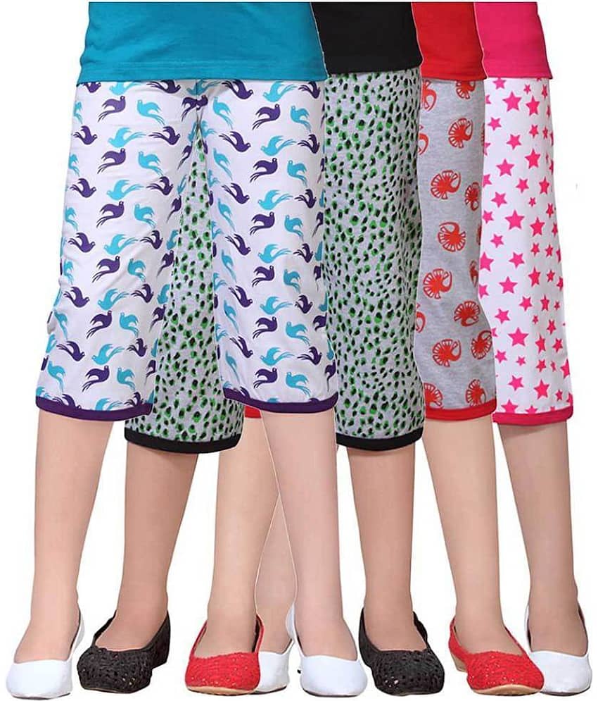 Sini Mini Pack of 4 Girls Cotton Capris ( Multicolor )