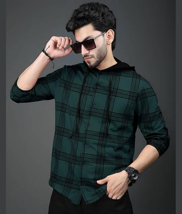 LAMATE Cotton Blend Regular Fit Checks Full Sleeves Men's Hooded T-Shirt - Green ( Pack of 1 )
