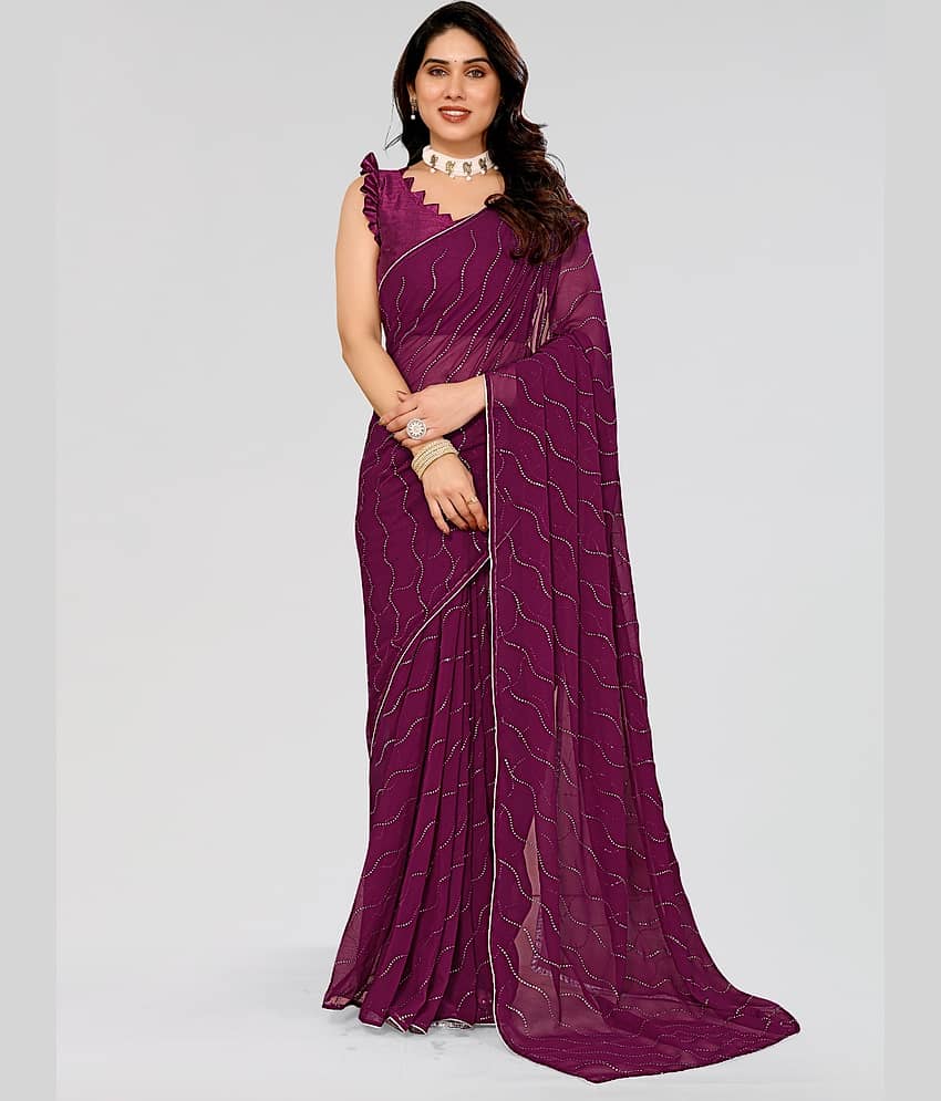 BLEESBURY Georgette Embellished Saree With Unstitched Blouse Piece ( Mauve )