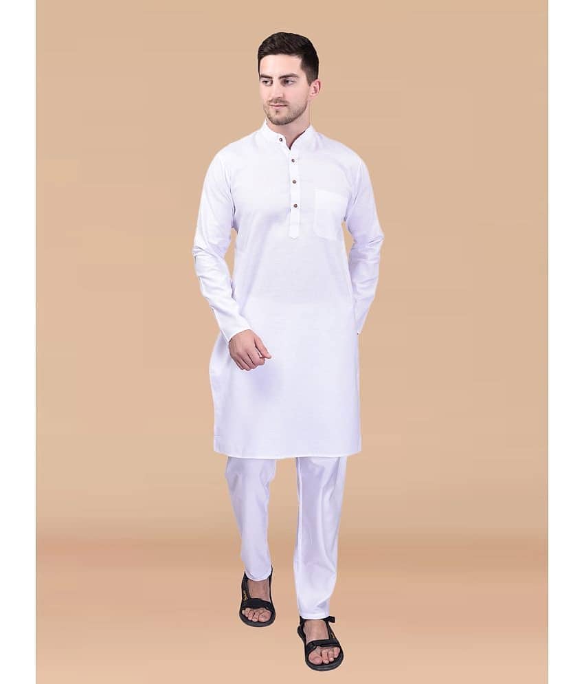 PRINTCULTR White Cotton Regular Fit Men's Kurta Pyjama Set ( Pack of 1 )