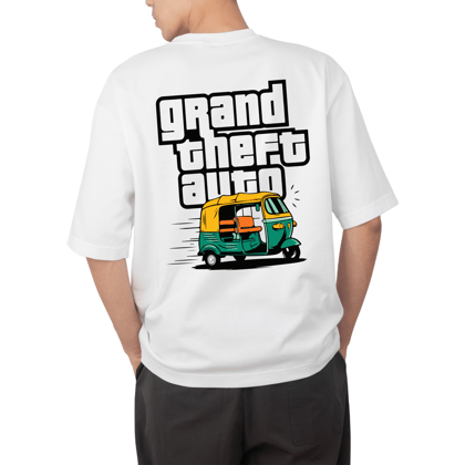 grand theft auto gta  Inspired Round Neck Drop Shoulder  Oversized  T-shirt-S / White