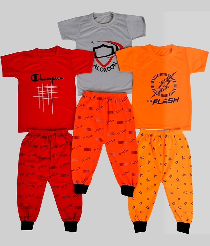 DIAMOND EXPORTER Pack of 3 Boys Cotton Blend T-Shirt & Trackpants Set ( Multicolor )
