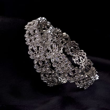 Floral Cascade Rhodium Plated Bangles-White / Rhodium Plated / 2.6