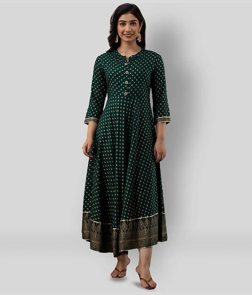 Lee Moda - Green Rayon Women's Flared Kurti ( Pack of 1 )