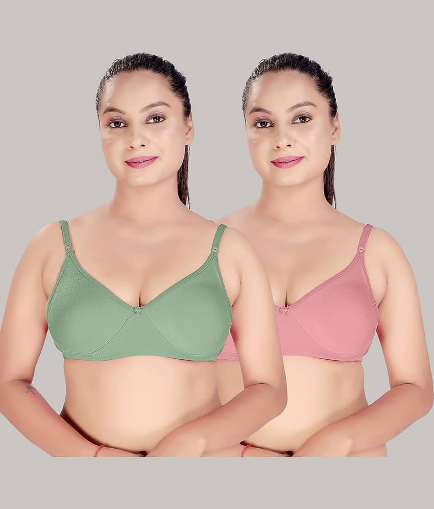 HAYA Pack of 2 Cotton Non Padded Women's Push Up Bra ( Multicolor )