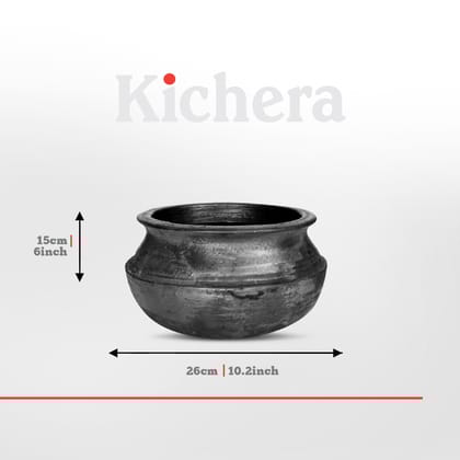 Kichera Unglazed Clay Pot for Cooking & Serving | Black Earthen Kadai/Mud Handi | Natural Non Toxic Cookware | Best for Traditional Indian Cooking-2 Ltr
