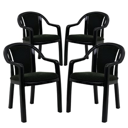 Supreme Furniture Ornate Plastic Cushion Chair with-Arm Suitable for Home, Garden, Office, Living Room, Cafeteria, Restaurant, Hotel, Resort and Indoor(Set of 4, Black-Green) Supreme Furniture Ornate Plastic Cushion Chair with-Arm Suitable for Home, Garden, Office, Living Room, Cafeteria, Restaurant, Hotel, Resort and Indoor(Set of 4, Black-Green)