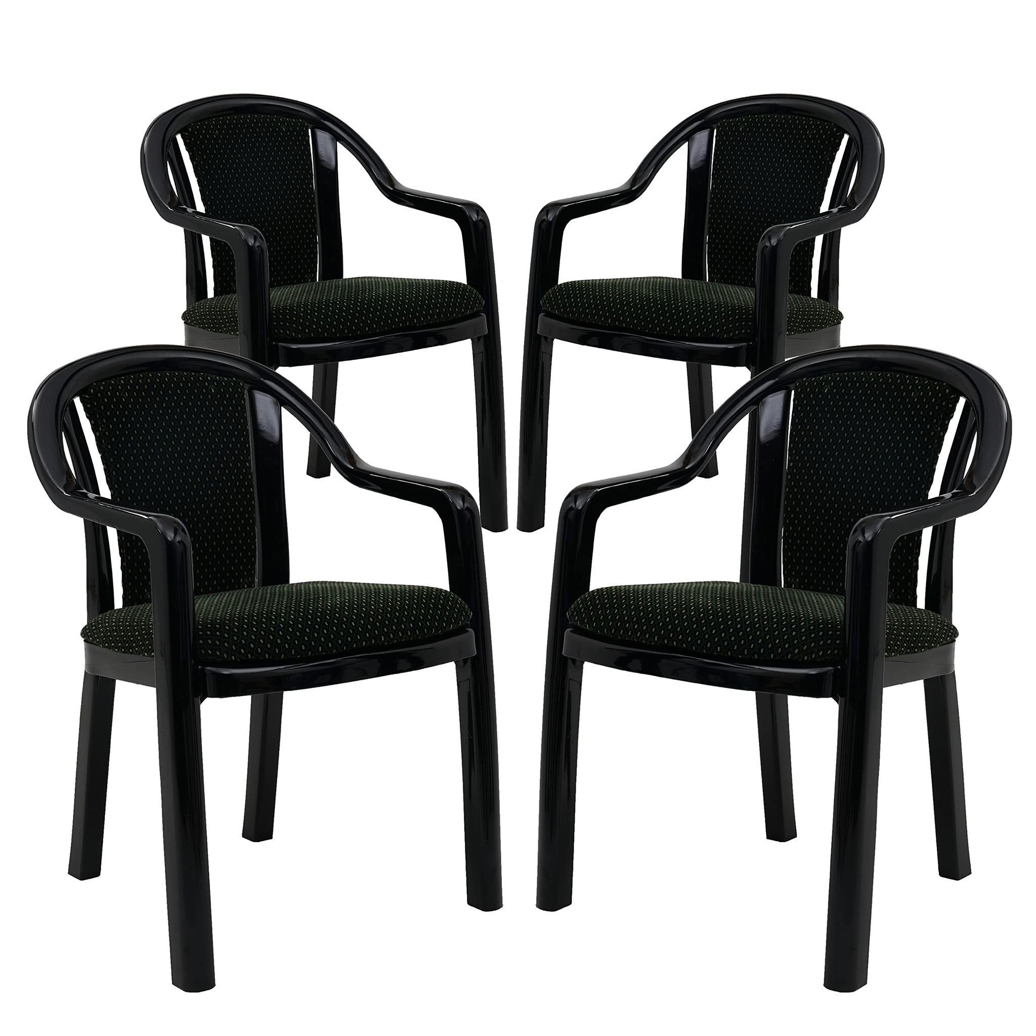 Supreme Furniture Ornate Plastic Cushion Chair with-Arm Suitable for Home, Garden, Office, Living Room, Cafeteria, Restaurant, Hotel, Resort and Indoor(Set of 4, Black-Green)