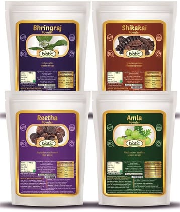 Biotic Natural Shikakai, Amla, Bhring raj, Reetha Powder (100g each) 400 gm