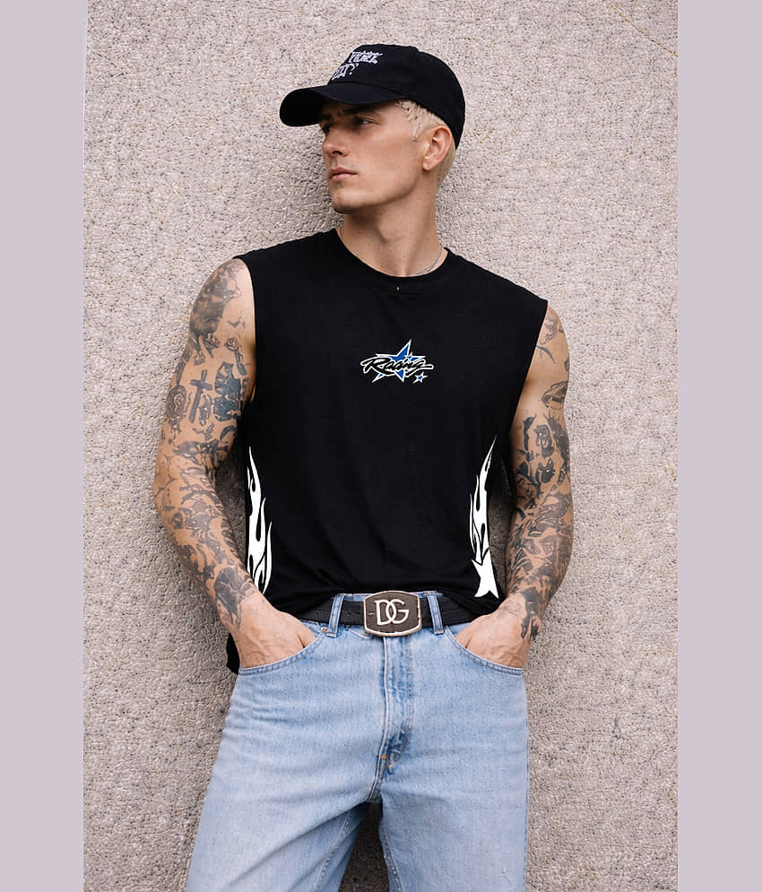 FTX Men Cotton Blend Regular Fit Printed T-Shirt ( Black )