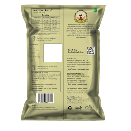 Sedya Premium Toor Dal & Little Millet Combo | Protein & Fiber Rich | 2kg (1kg Each)