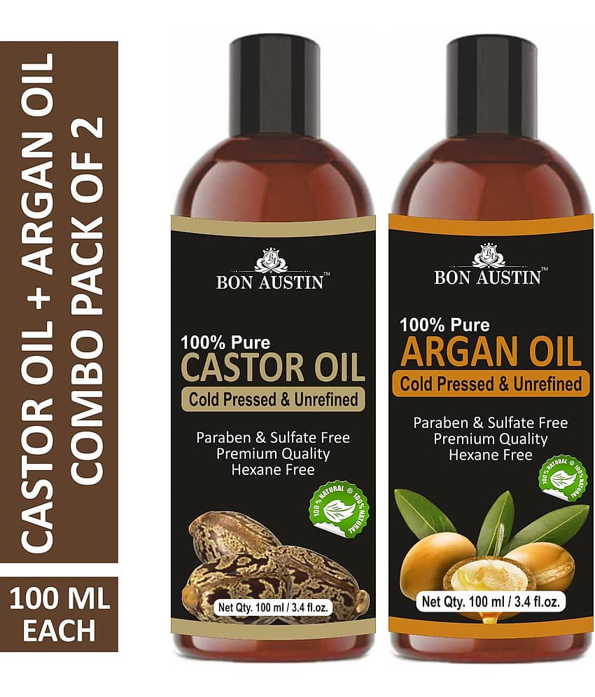 Bon Austin Premium Castor Oil & Argan Oil - Cold Pressed & Unrefined Combo pack of 2 bottles of 100 ml(200 ml)