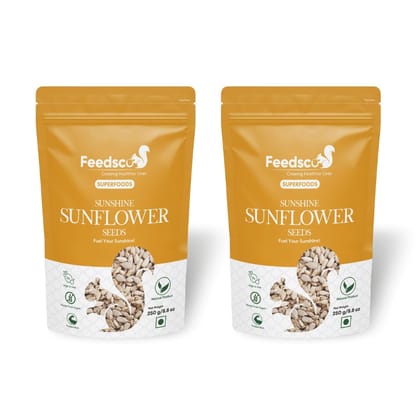 Feedsco Sunshine Sunflower Seeds 250g Pack of 2 - Raw Seeds for Eating | High in Vitamin, Fiber & Protein | Healthy Snack & Diet Food