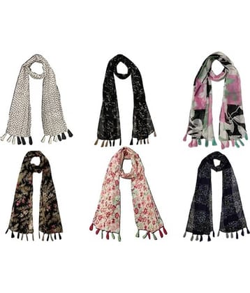 stolevilla Multi Printed Poly Cotton Yarn Stoles ( Pack of 6 )