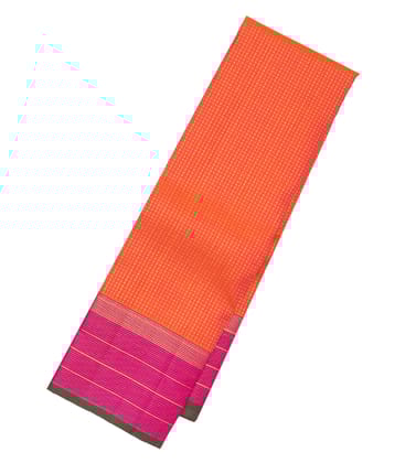 Orange Handloom Kanchipuram Silk Saree With Dotted Motifs-Orange