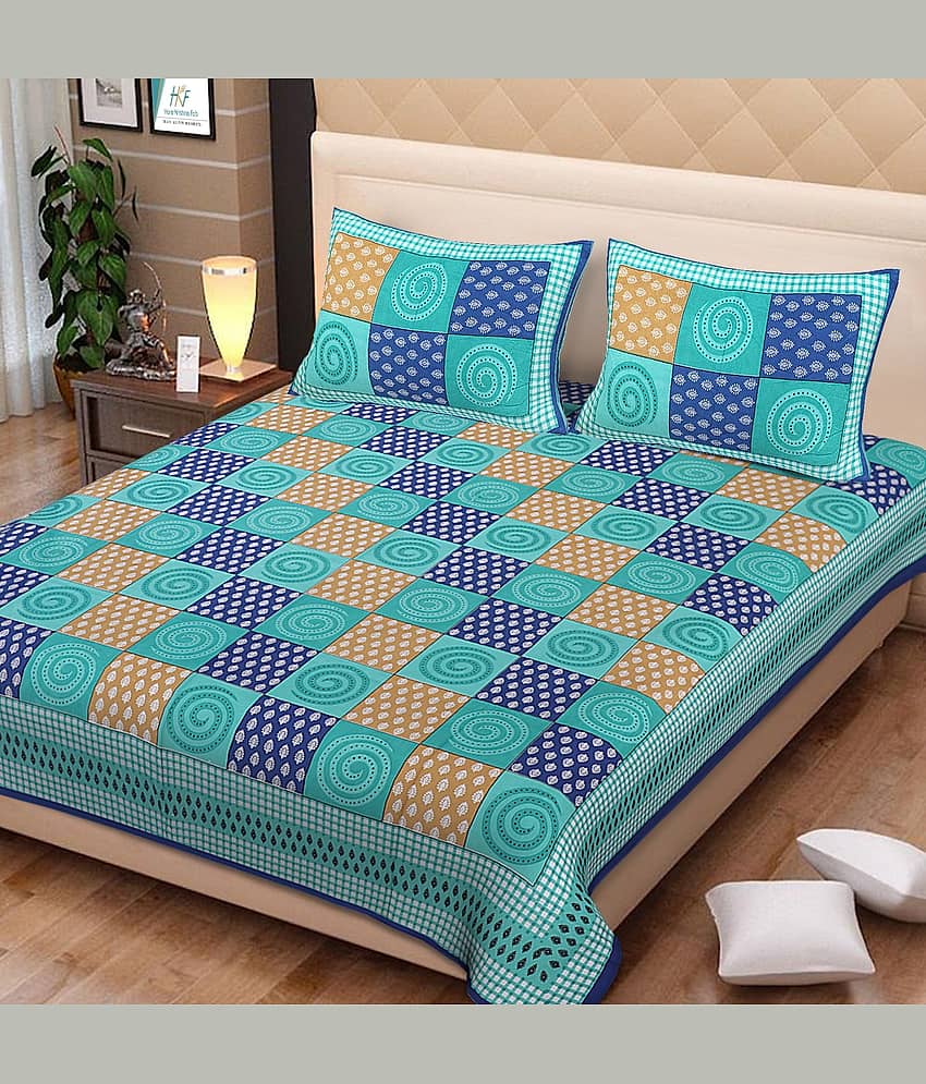 PETROSOLY Cotton 1 Double King Bedsheet with 2 Pillow Covers ( Blue )