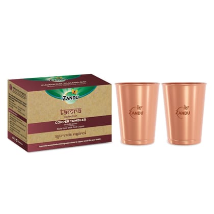 Zandu Copper Tumbler ( Pack of 2 Glasses)