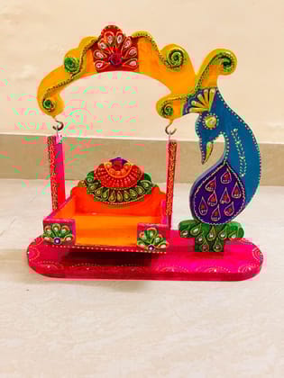 Handcrafted Wooden MDF and Paper Mache Jhula, Vibrant Colors, Home Temple Decor
