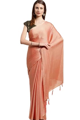 Generic Women's Cotton Silk Saree with Blouse (Peach, 5 - 6 Mtrs)
