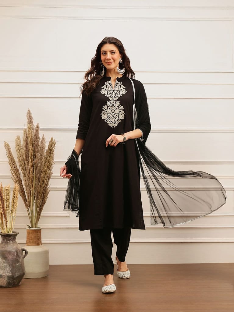 Lurex Emb Linen 3 Piece Kurta Set