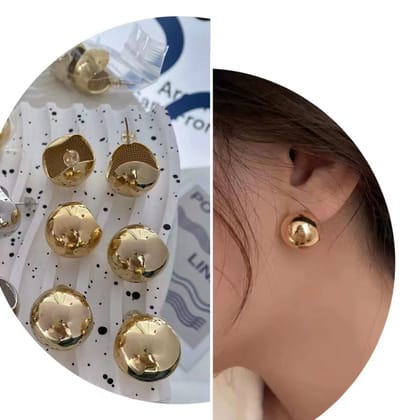 Glossy Ball Crescent 18K Gold Copper Stud Earring for Women-GOLD