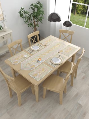 Banarasi Table Set with 1 Runner, 6 mats and 6 coasters-6 Seater / Banarasi Zari