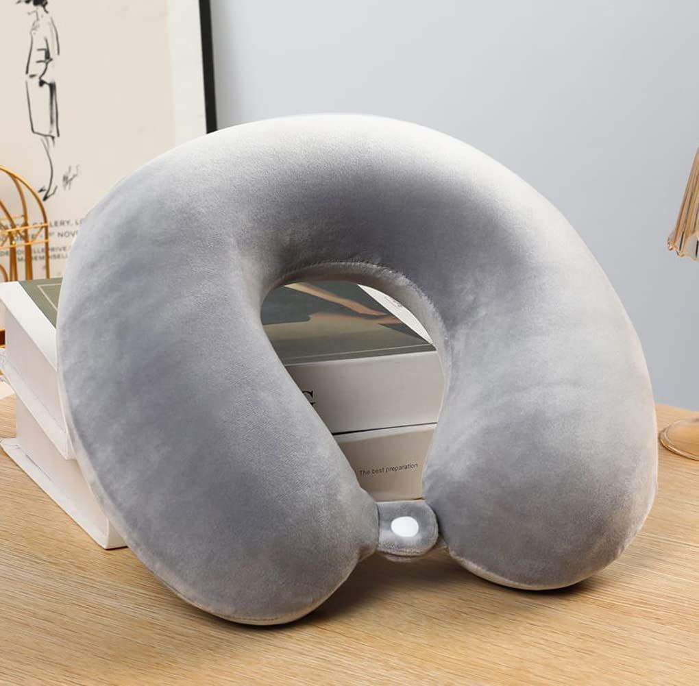 Grey U-Shaped Memory Foam Travel Neck Pillow for Comfort & Support