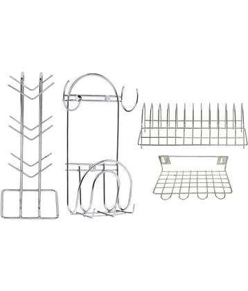 JISUN - Silver Stainless Steel Storage Racks ( Pack of 4 )