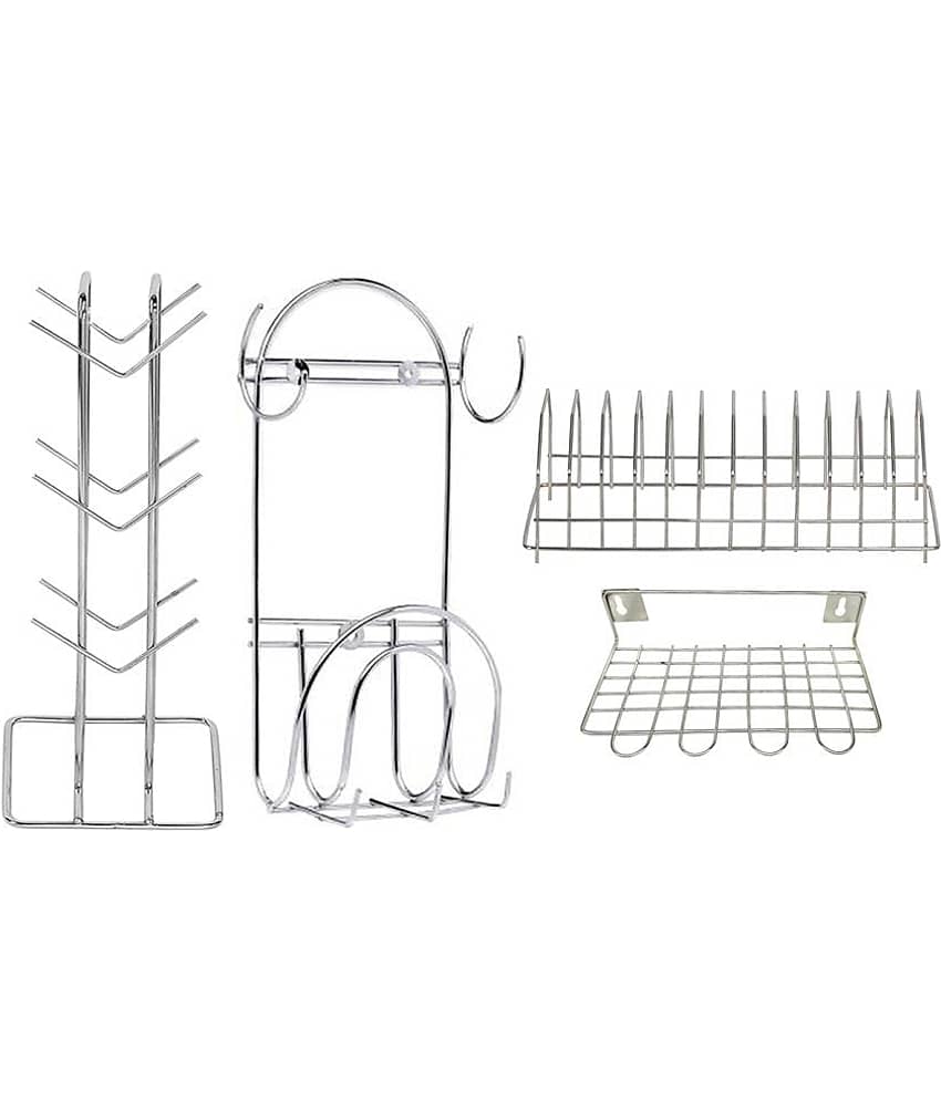 JISUN - Silver Stainless Steel Storage Racks ( Pack of 4 )