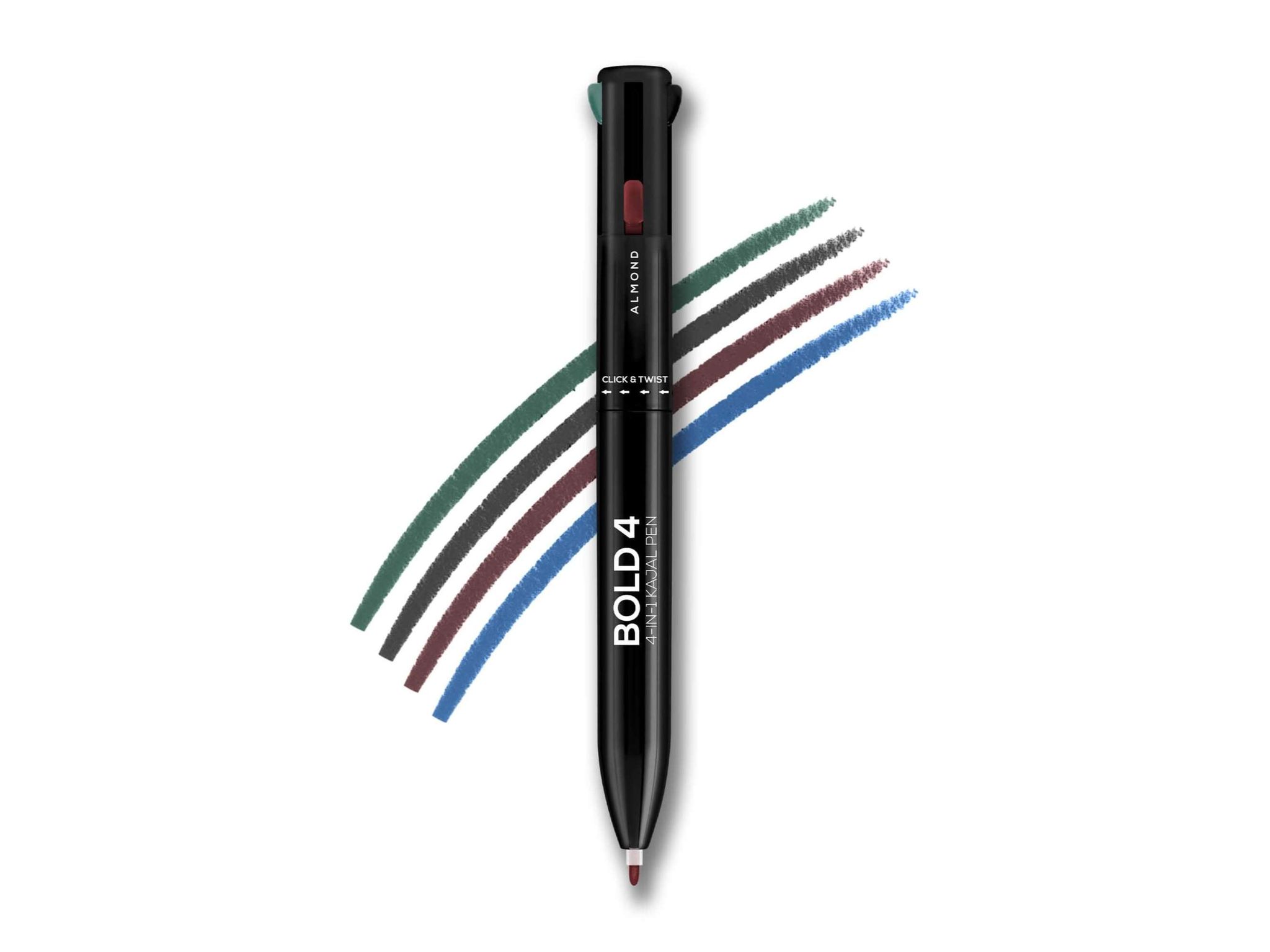 RENEE Bold 4 4-IN-1 Kajal, Four Shades Black, Brown, Teal & Blue, Matte Finish, Rich Color Payoff, One-stroke Application, Travel Friendly & Easy To Use