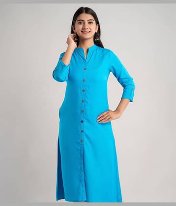 MAUKA - Blue Rayon Women's Front Slit Kurti ( Pack of 1 )