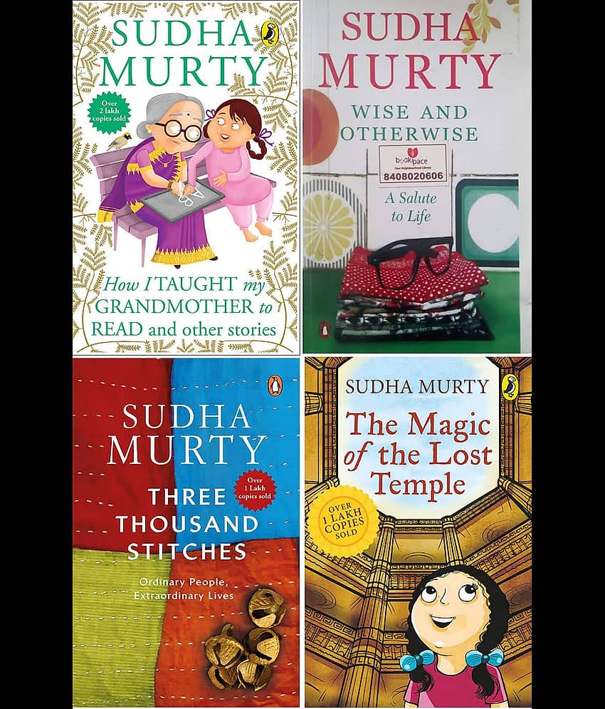 Sudha Murty 4 Books Combo: Wise and Otherwise + The Magic of lost Temple + How i taught my grandmother to read + Three Thousands Stitches