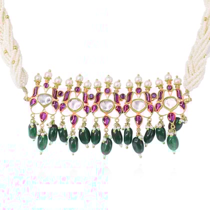 Silver 92.5 Elegant Kundan Choker With Pearl strings-Necklace