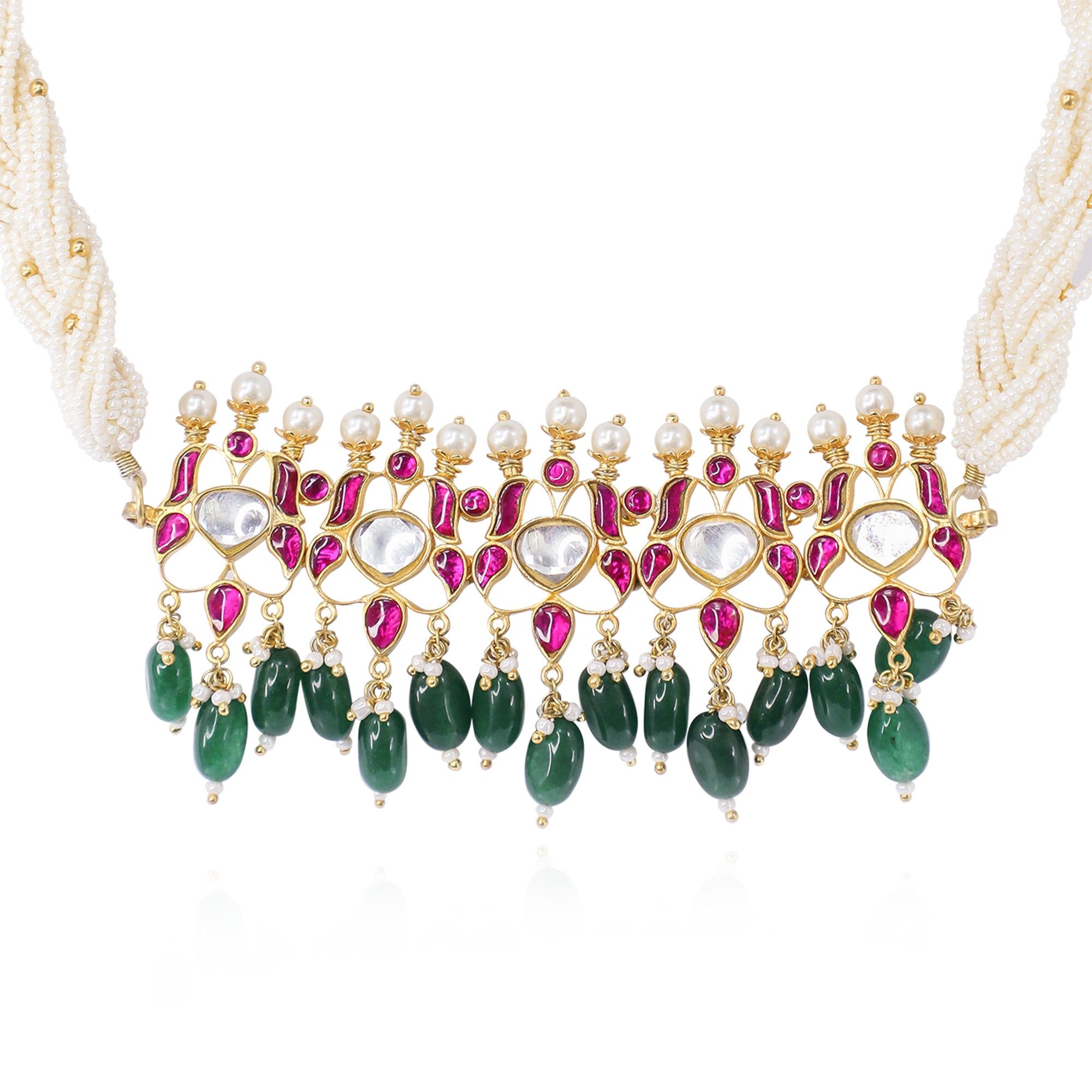 Silver 92.5 Elegant Kundan Choker With Pearl strings-Necklace
