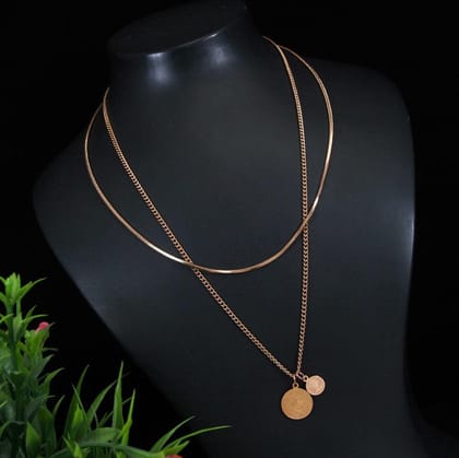 Stainless Steel Gold/Rosegold Plated Layered Coin Necklace-