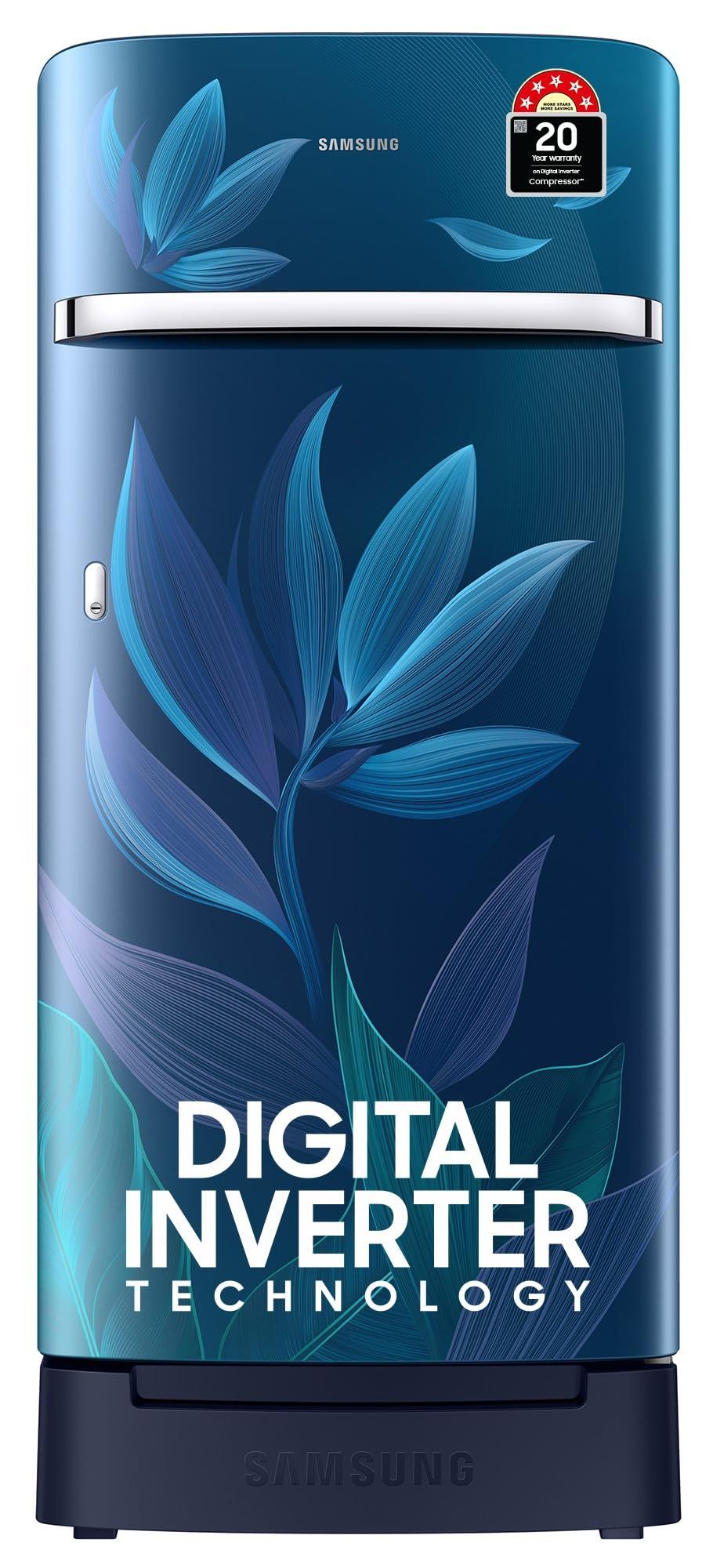 Samsung 189 L, 5 Star, Digital Inverter, Direct-Cool Single Door Refrigerator (RR21D2H259U/HL, Paradise Bloom Blue, Base Stand Drawer) Samsung 189 L, 5 Star, Digital Inverter, Direct-Cool Single Door Refrigerator (RR21D2H259U/HL, Paradise Bloom Blue, Bas