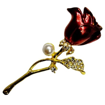 Voici France Men's & Women's Lapel Pin Brooch Tie Pin Boutonniere Stick Brooch for Suits tuxedo Rose flower stone studded red gold color Free size - Rose Flower