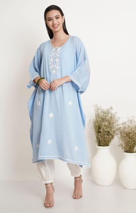 Sky Blue Embroidery Kaftan-S / Blue